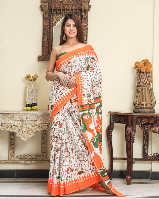 Printed Pure Cotton Mulmul Saree With Blouse