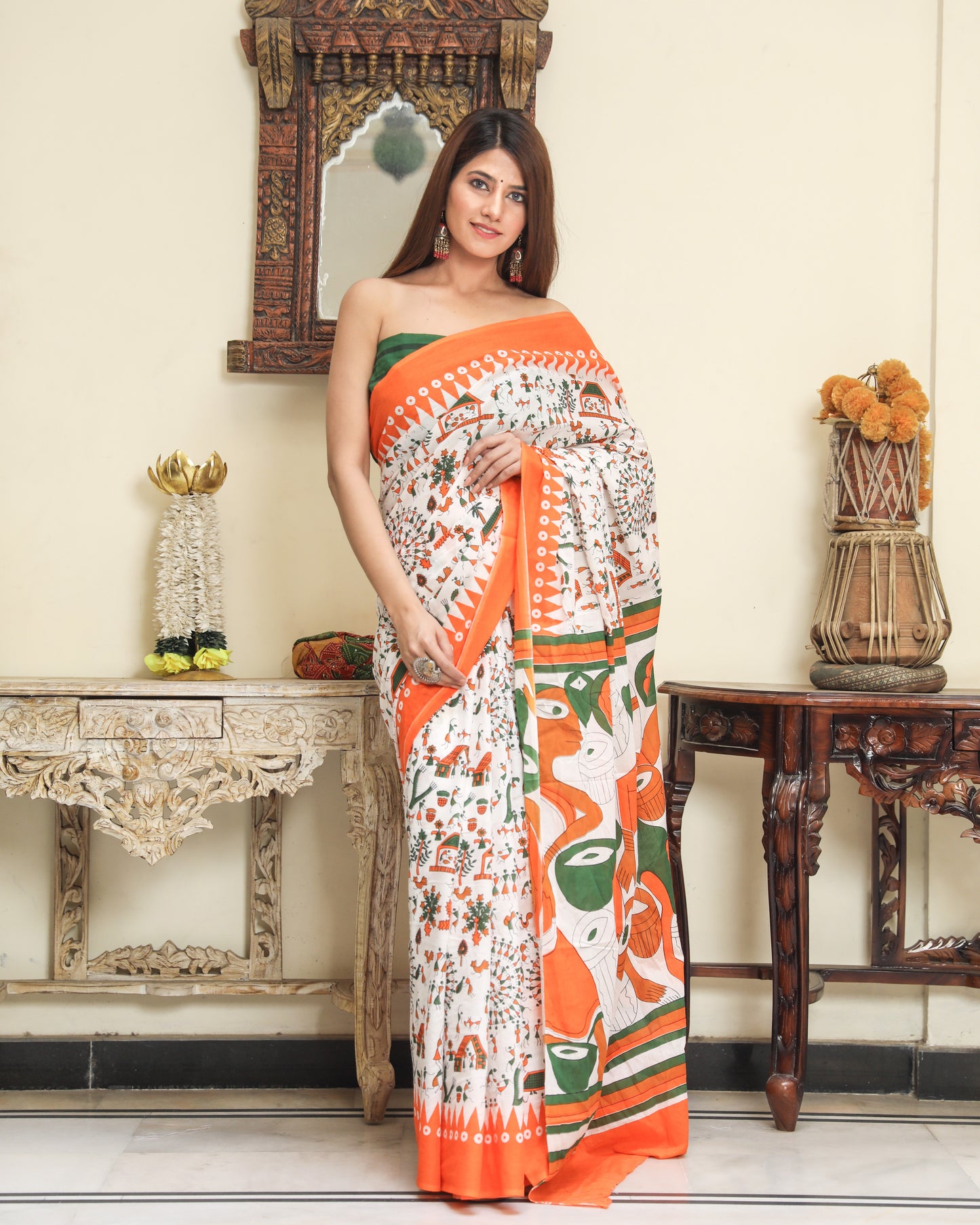 Printed Pure Cotton Mulmul Saree With Blouse