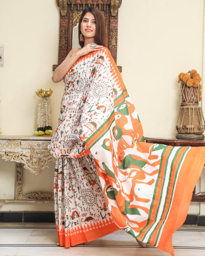 Printed Pure Cotton Mulmul Saree With Blouse