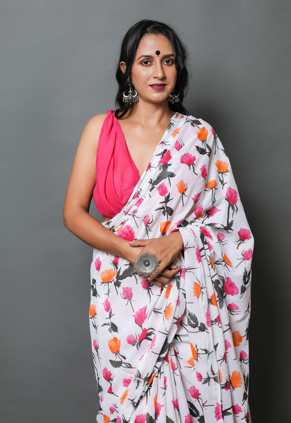 Printed Pure Cotton Mulmul Saree With Blouse