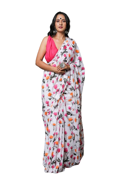 Printed Pure Cotton Mulmul Saree With Blouse