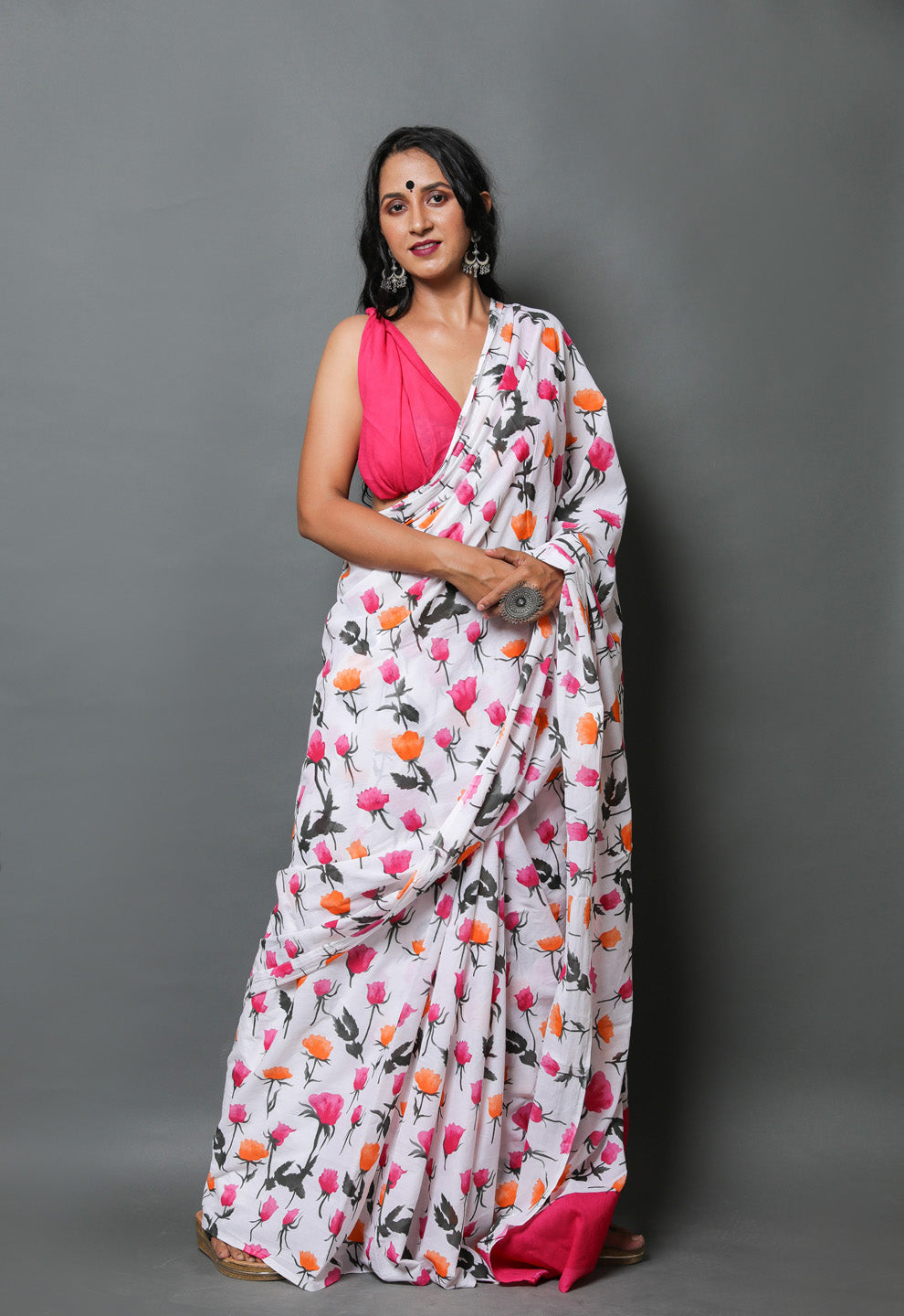 Printed Pure Cotton Mulmul Saree With Blouse