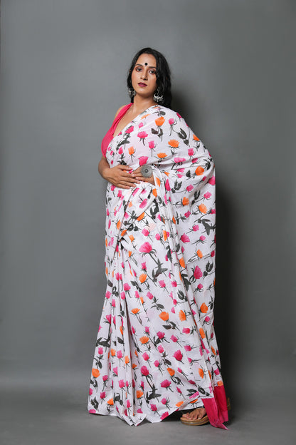 Printed Pure Cotton Mulmul Saree With Blouse