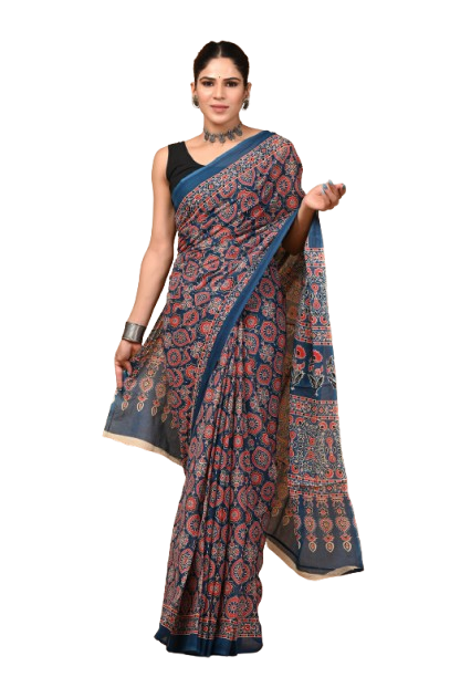 Printed Pure Cotton Mulmul Saree With Blouse