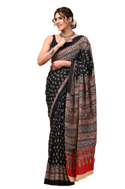 Printed Pure Cotton Mulmul Saree With Blouse