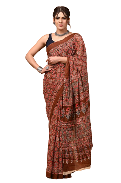 Printed Pure Cotton Mulmul Saree With Blouse