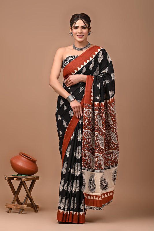 Jaipuri Printed Pure Cotton Mulmul Saree