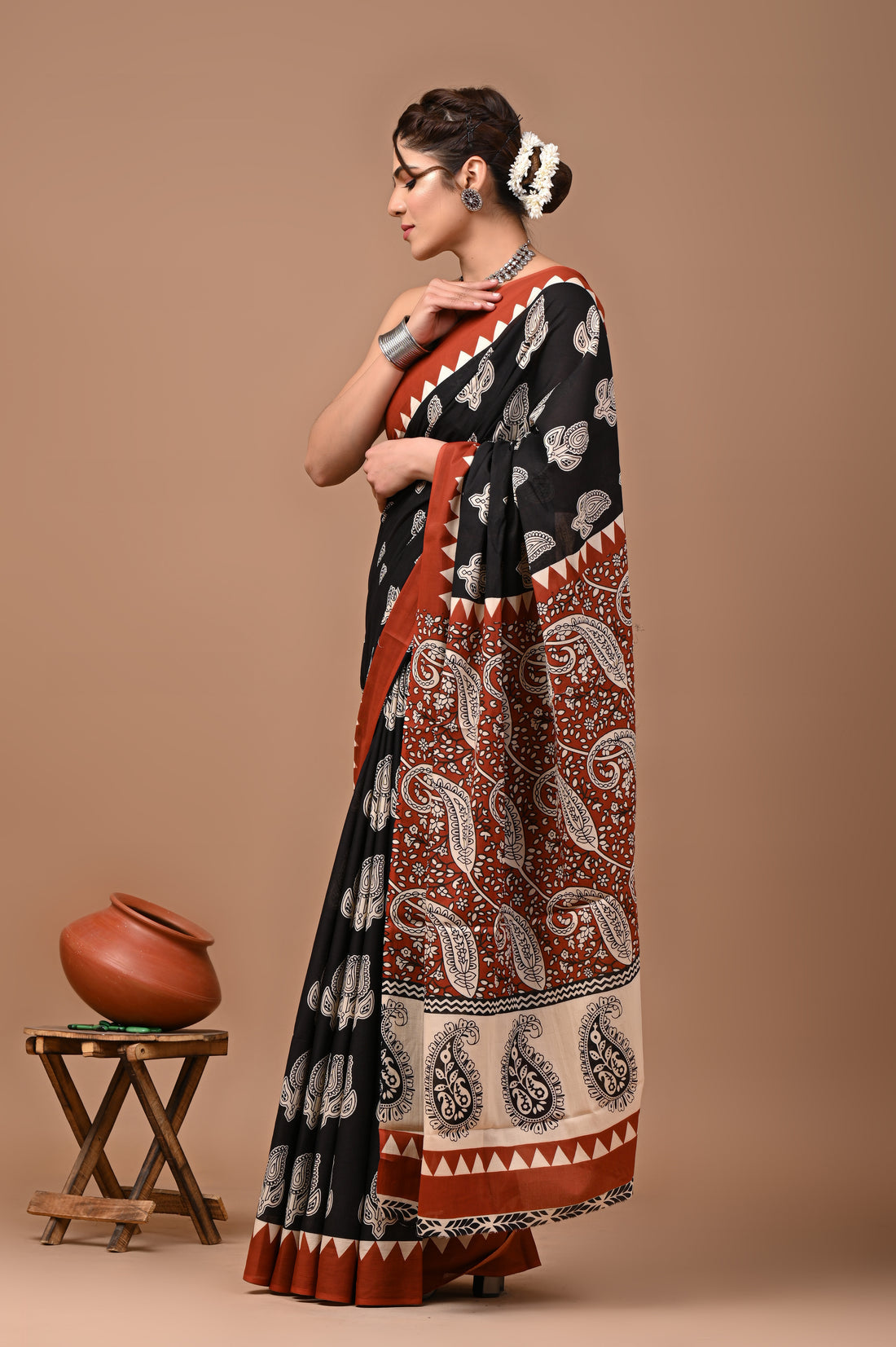 Jaipuri Printed Pure Cotton Mulmul Saree