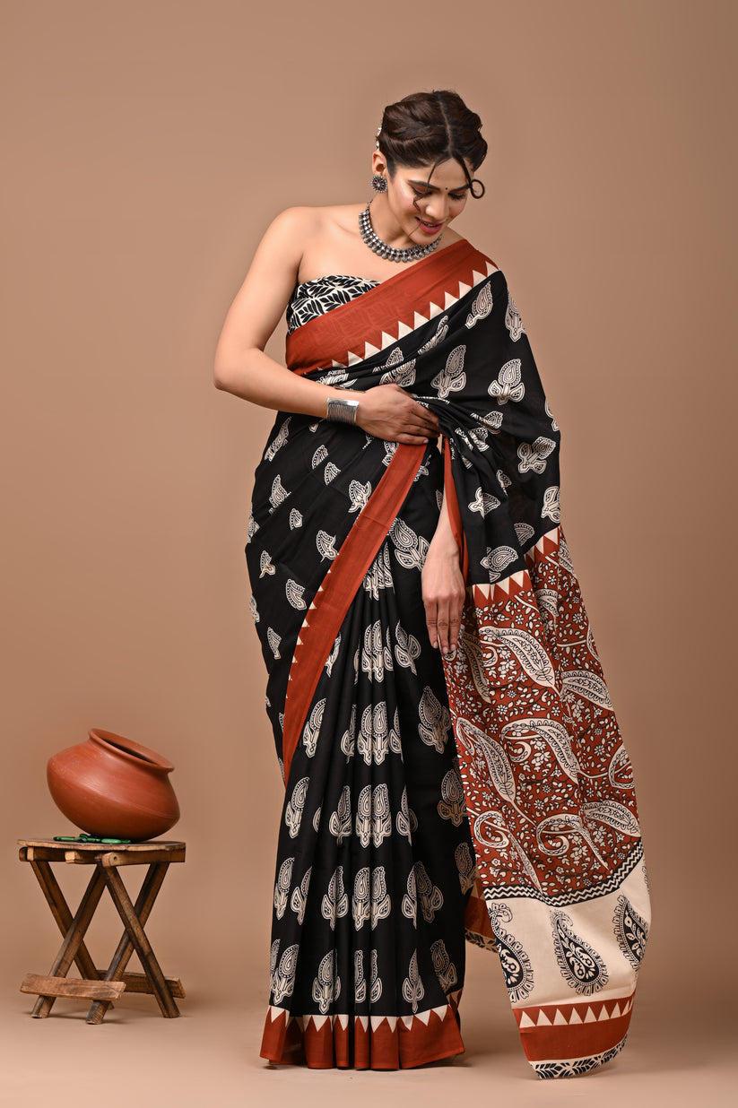 Jaipuri Printed Pure Cotton Mulmul Saree