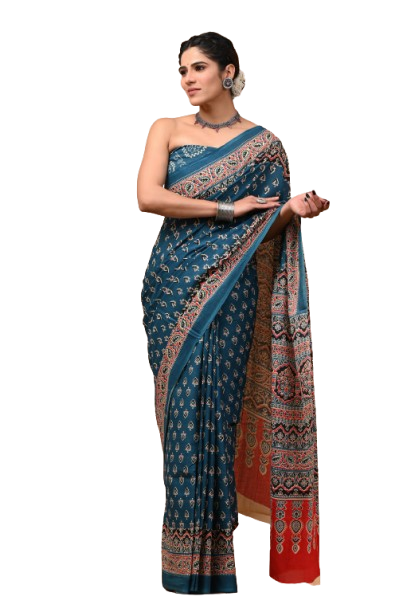 Printed Pure Cotton Mulmul Saree With Blouse