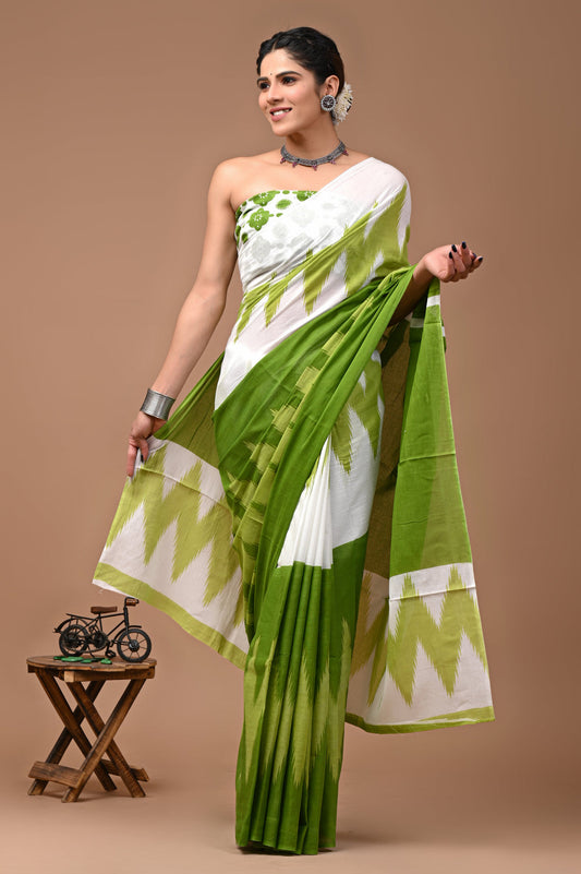 Printed Pure Cotton Mulmul Saree With Blouse