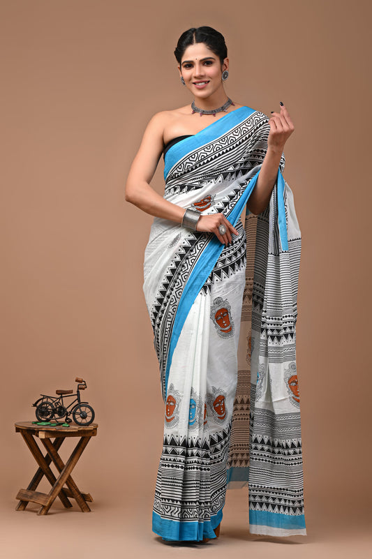 Printed Pure Cotton Mulmul Saree With Blouse