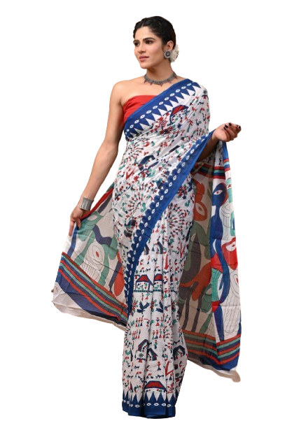 Printed Pure Cotton Mulmul Saree With Blouse