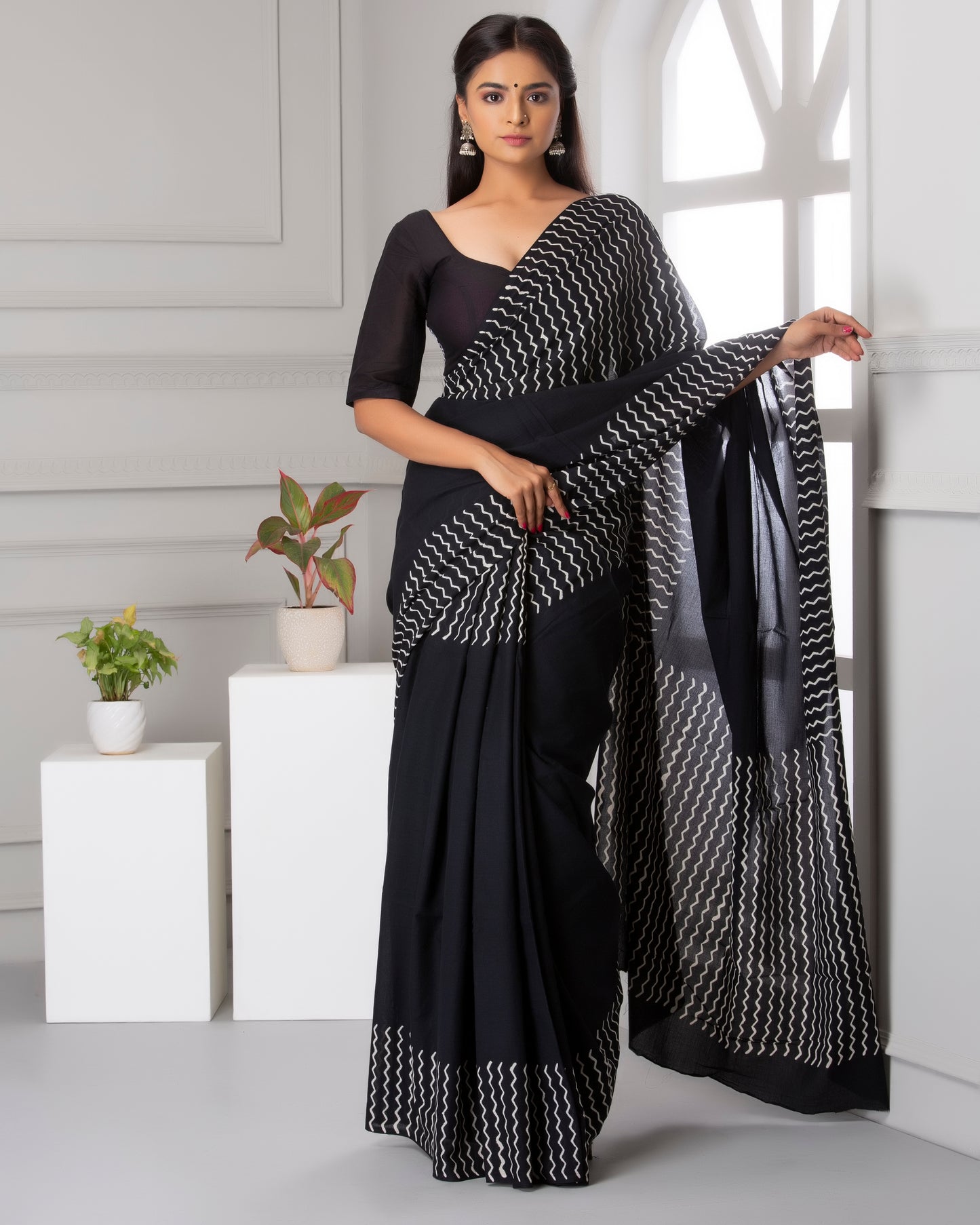 Printed Pure Cotton Mulmul Saree With Blouse