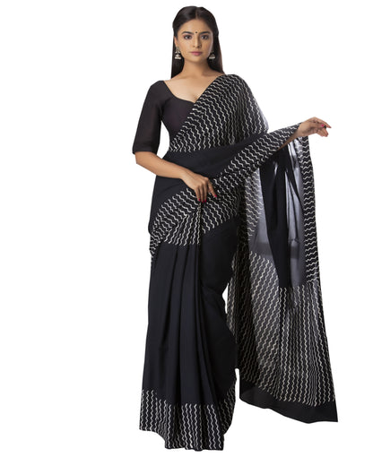 Printed Pure Cotton Mulmul Saree With Blouse