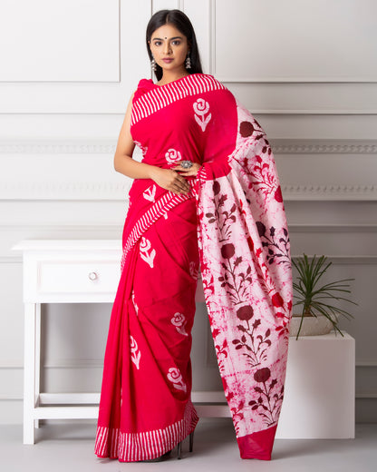 Printed Pure Cotton Mulmul Saree With Blouse