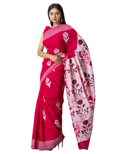 Printed Pure Cotton Mulmul Saree With Blouse