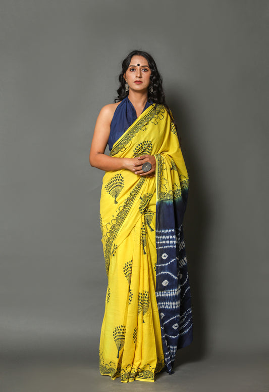 Printed Pure Cotton Mulmul Saree With Blouse