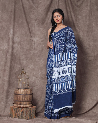 Printed Pure Cotton Mulmul Saree With Blouse