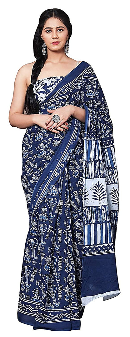 Printed Pure Cotton Mulmul Saree With Blouse