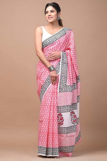 Printed Pure Cotton Mulmul Saree With Blouse