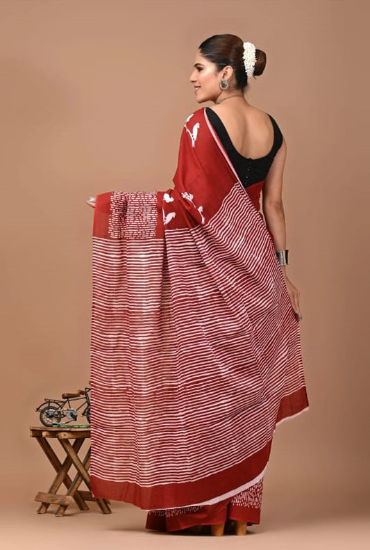 Printed Pure Cotton Mulmul Saree With Blouse