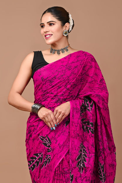 Printed Pure Cotton Mulmul Saree With Blouse